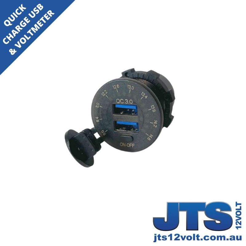 12v Voltmeter Twin USB Charger on/off
