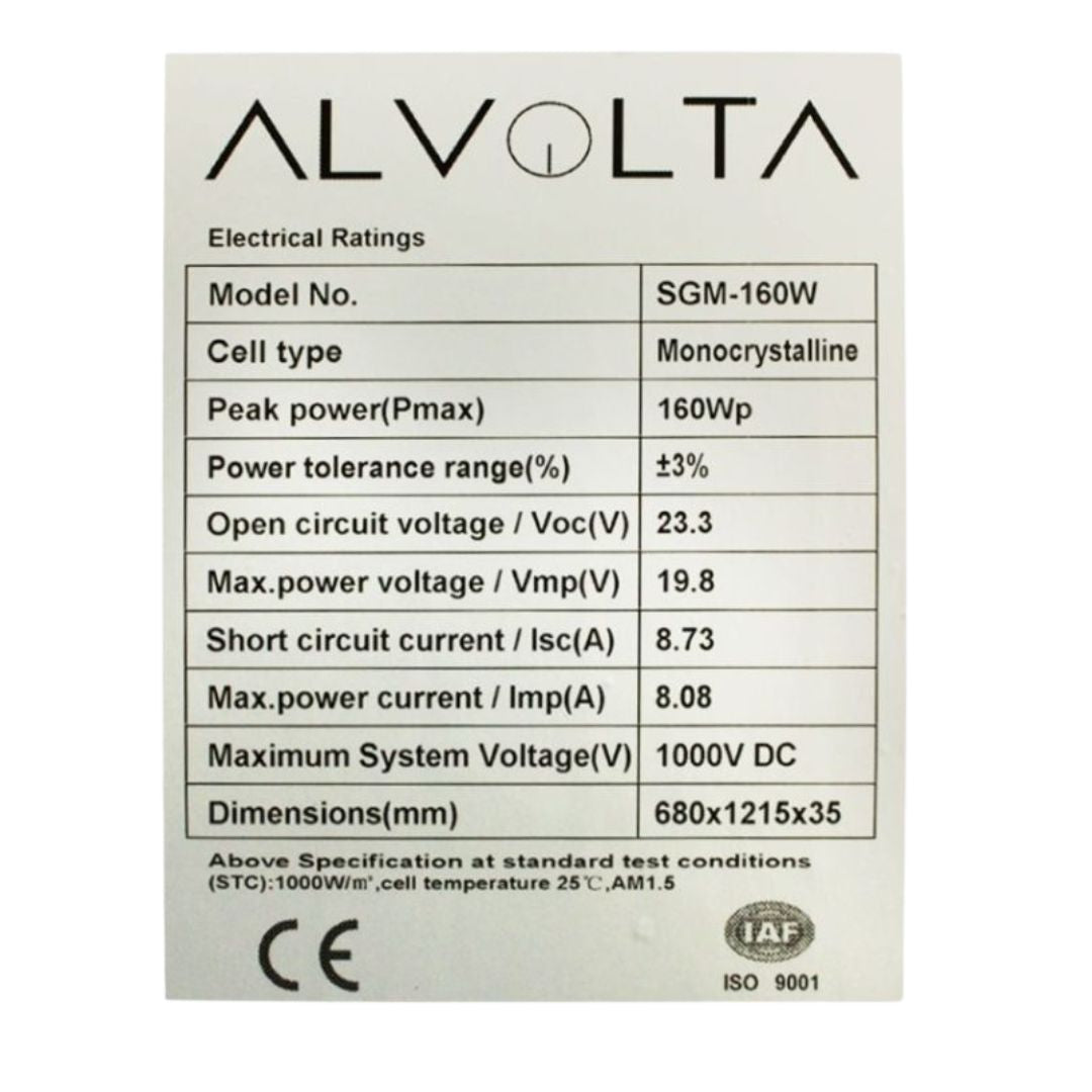 ALVOLTA Solar Panel Premium 160W-12V Mono Black image 1