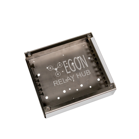 Metallic relay hub with 'Egon' branding on a white background