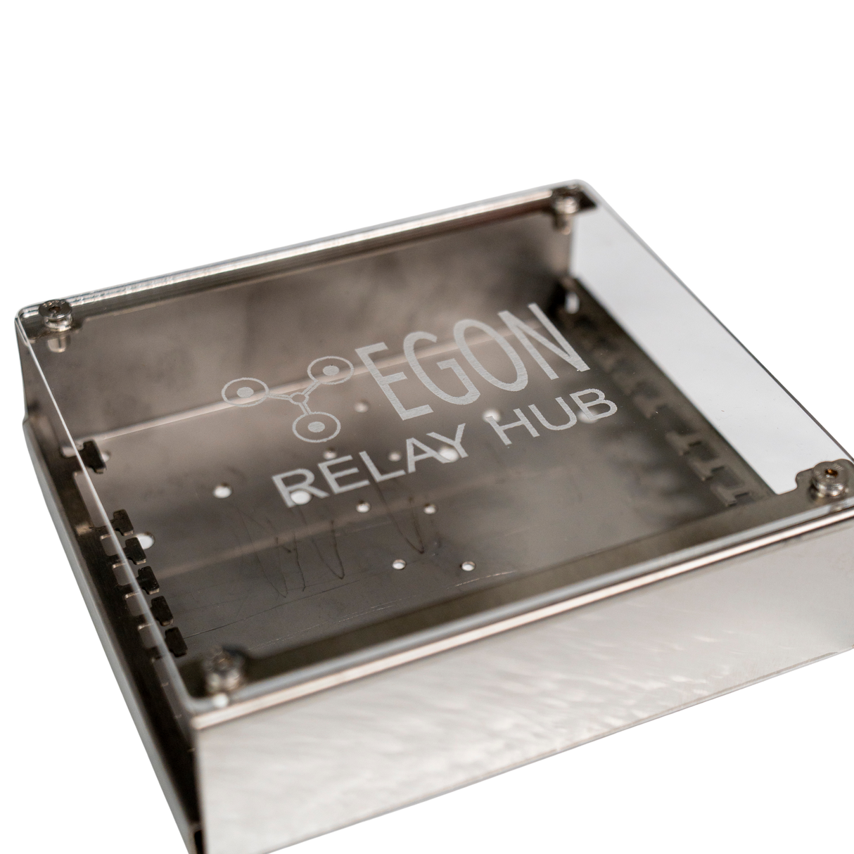 Metallic Egon Relay Hub on a white background