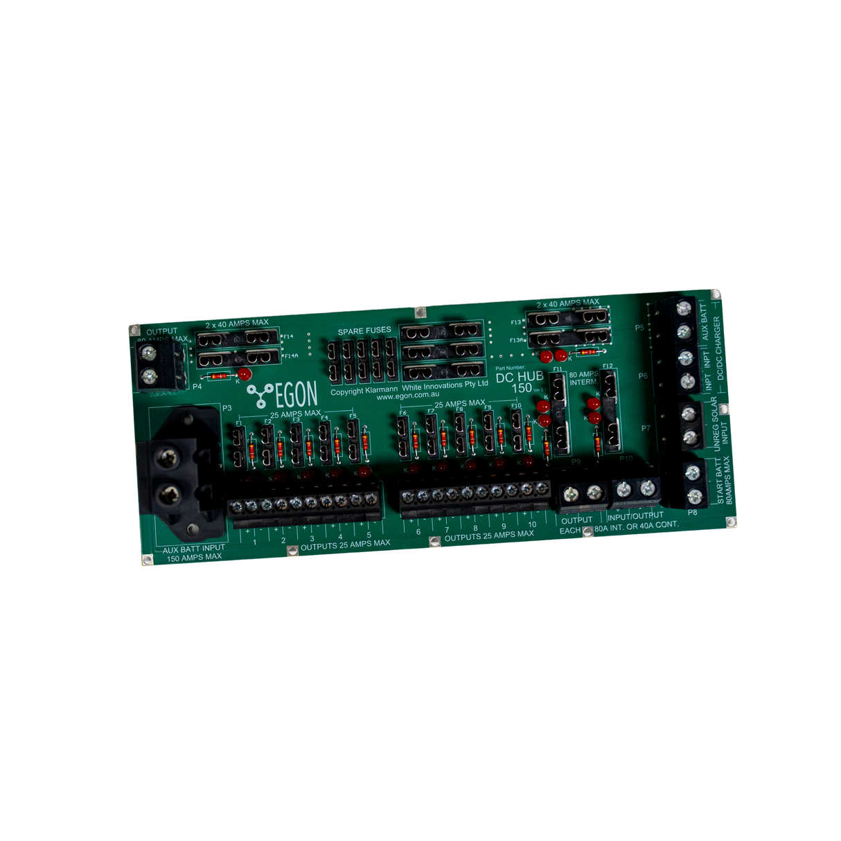 Electronic circuit board with various components on a white background