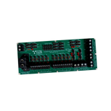 Electronic circuit board with various components on a white background