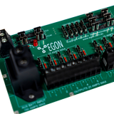 Green electronic circuit board with 'EGON' branding on a white background