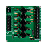 Green electronic relay hub board with various components on a white background
